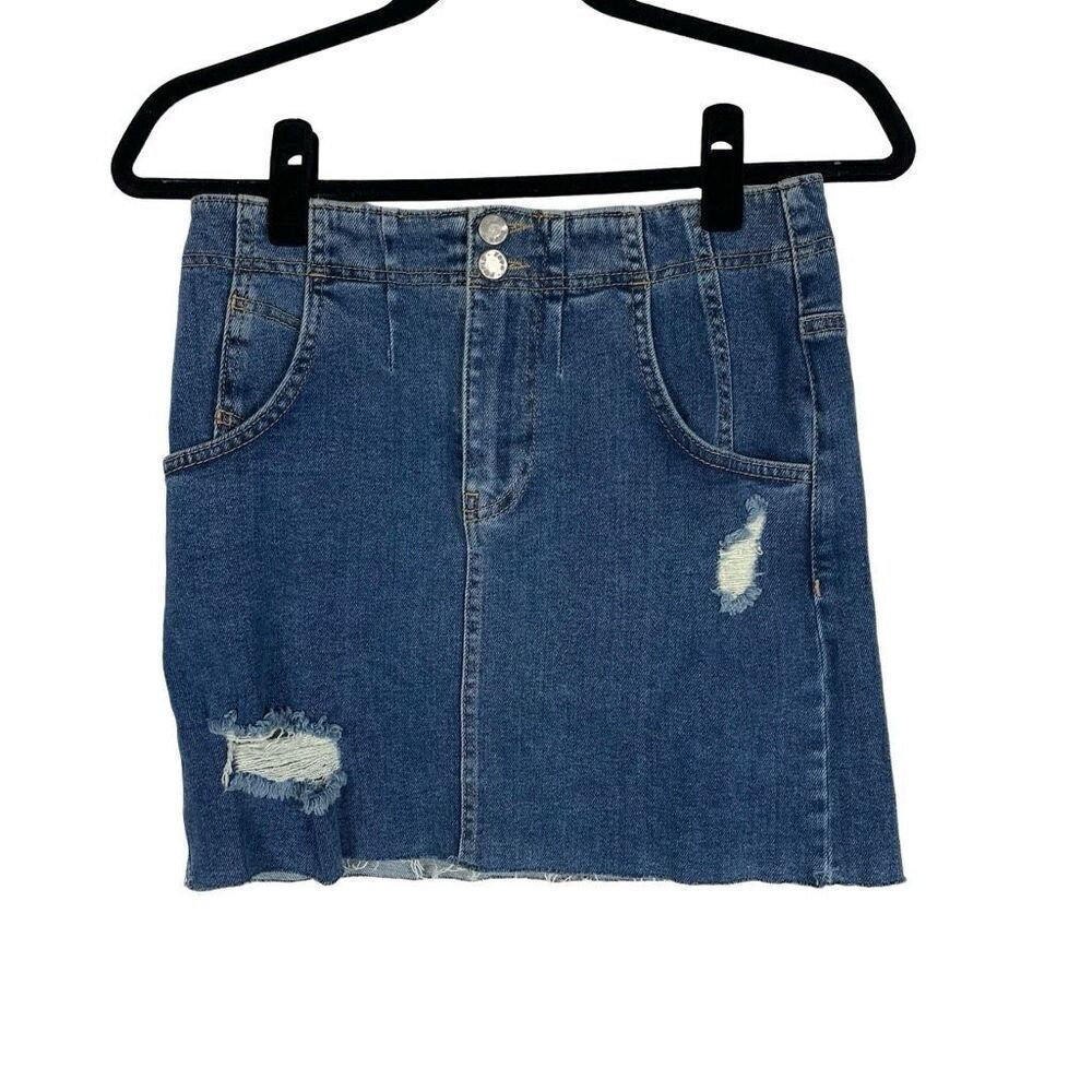 Free People Denim Distressed Mini Skirt - Women’s 2
